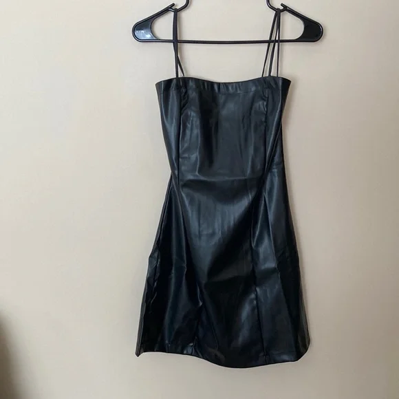 slim fit dress slacks Chanel Strapless Leather Dress